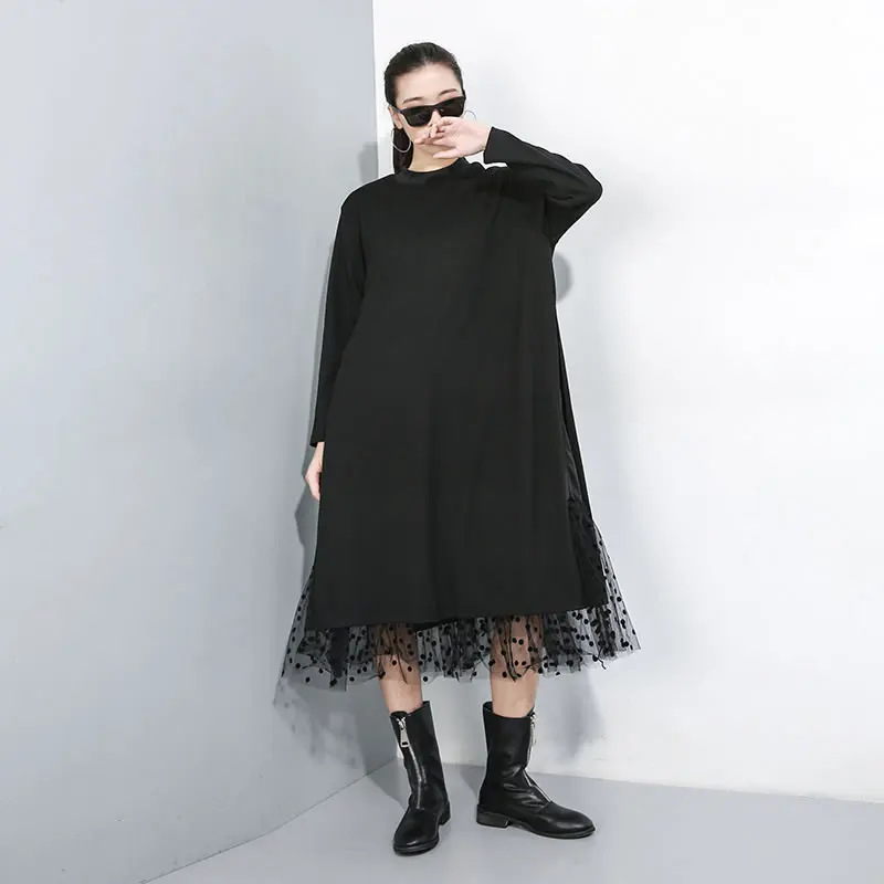 XITAO лоскутное Сетчатое платье в горошек, плюс размер, индивидуальность, два предмета, платье с разрезом, женская одежда, пуловер, новинка, GCC1915