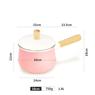 1.8л/3.5л эмалированный суповый горшок кухонная посуда детская антипригарная Кастрюля для подогрева молока Бытовая двойная ручка посуда для варки с крышкой - Цвет: Розовый