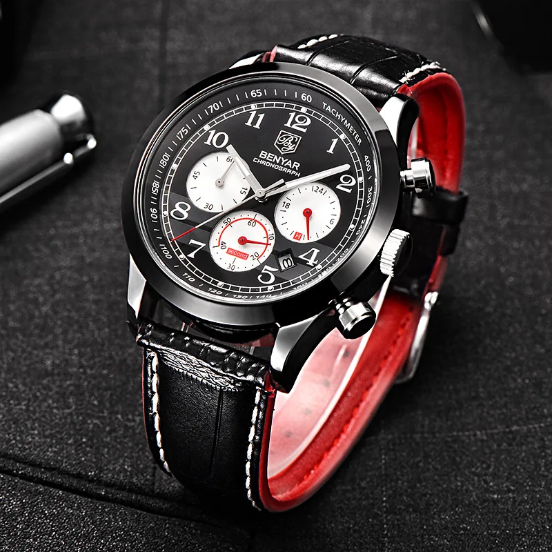 

Jacobin Europe And America Men's Large Plate Sports Waterproof Watch Multi-functional Six-pin Calendar Quartz Watch Genuine Leat