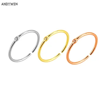 

ANDYWEN 925 Sterling Silver Small Zircon CZ Adjustable Rings Resizable Women Rings Jewelry Luxury 2020 Simple Circle Rock Punk