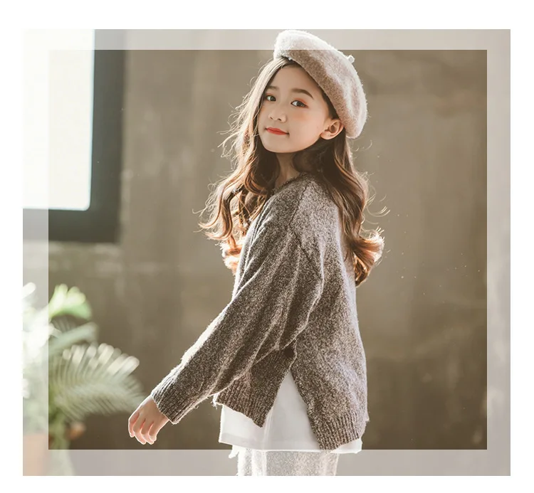 2pcs Knit Set Back To School Clothing Girls Autumn Winter Two Pieces Sets Girl Suit Knitted Sweater And Knitting Pants Fashion (9)
