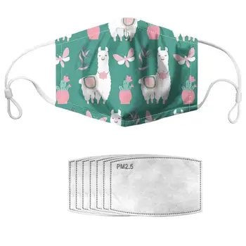 

NOISYDESIGNS New Mouth Mask With 7pcs Filters PM2.5 Anti Dust Alpaca Animals Printed Half Face Mascherine Tapabocas Cubrebocas