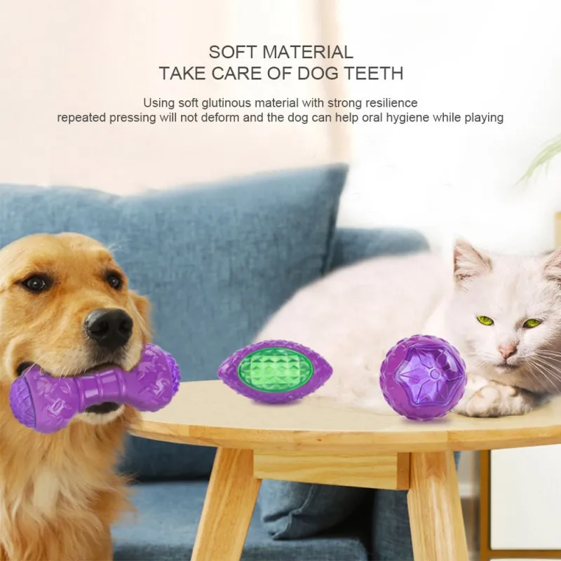 

Pet Chew Toys Soft Vinyl Bite-resistant Interactive Glowing Toys Bone Shaped Sound Squeaky Toy Funny Dog Cleaning Teeth Toy