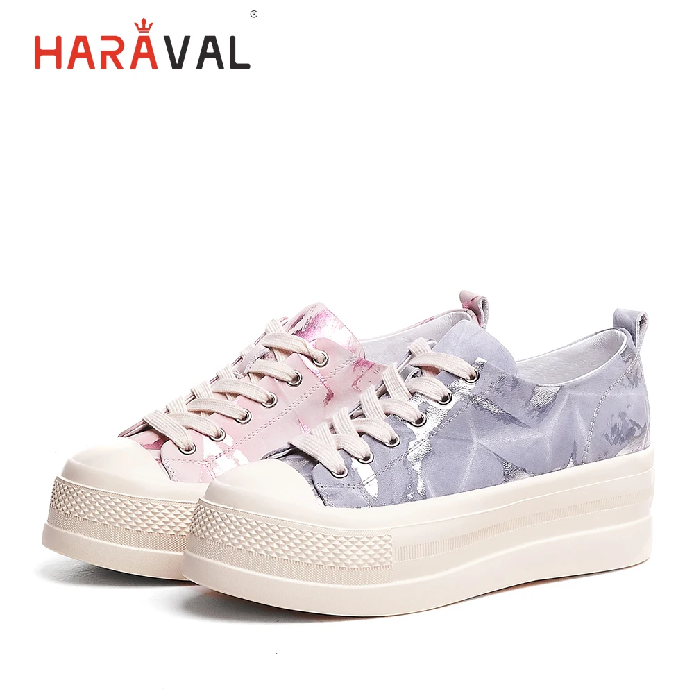 

HARAVAL 2019 new round head single shoes flat cross strap casual shoes thick bottom graffiti fashion simple women shoes N113