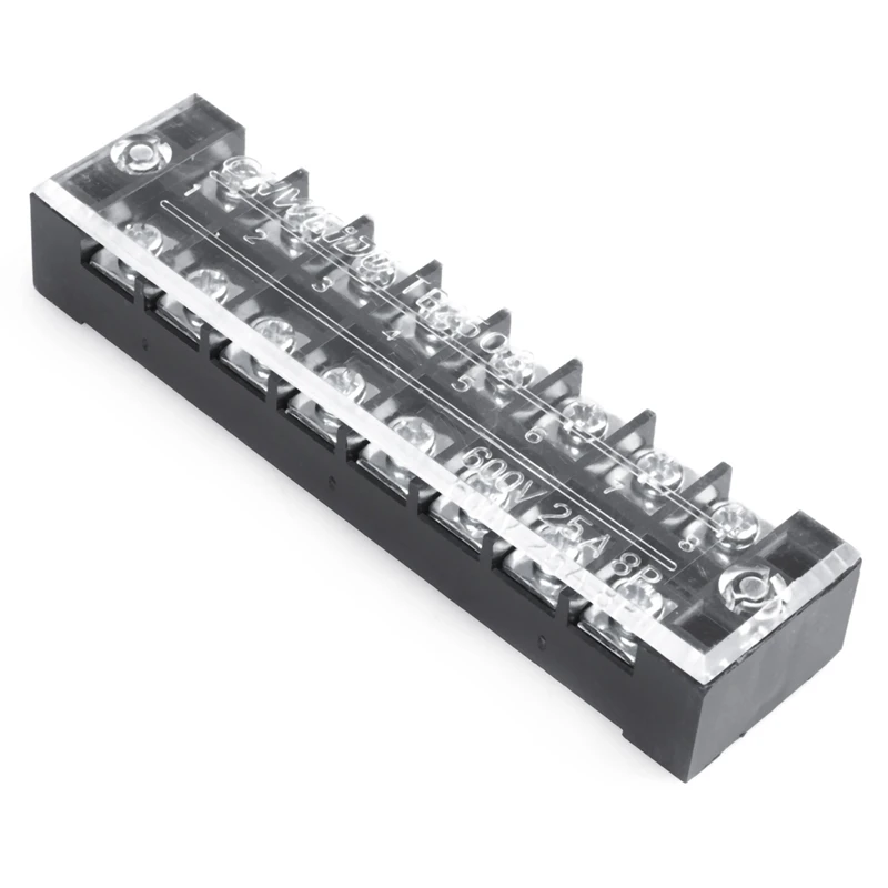 3 Pcs 600V 25A 8 Positions Dual Rows Covered Barrier Screw Terminal Block Strip Black