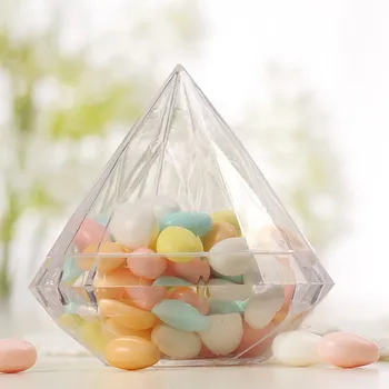 

12pcs 9cm Transparent Wedding Diamond Shape Children's Party Family Transparent Plastic Heavy Decorative Candy Box Gift