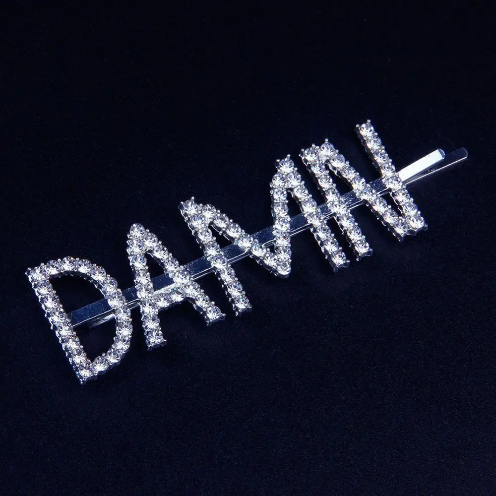 DAMN 1 шт. GLAM/DRIPPIN/X Кристальные блестящие стразы заколки для волос буквы заколки для волос заколки аксессуары для укладки волос для женщин и девушек - Цвет: DAMN