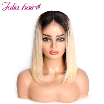 

Ali Julia 13×4 Short Bob Lace Front Human Hair Wigs T1B/613 Blonde Color Wig Brazilian Straight Remy Hair 130% 150% Density