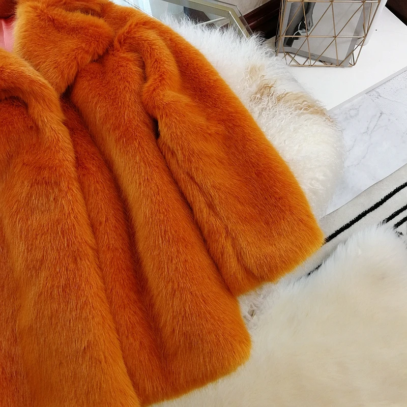Зимние женские модные оранжевые пушистые куртки средней длины из искусственного меха толстые теплые уличные пальто из искусственного меха w1898