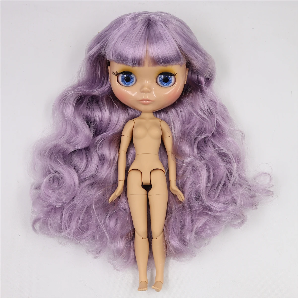 Neo Blythe Doll with Purple Hair, Tan Skin, Shiny Cute Face & Custom Jointed Body 1