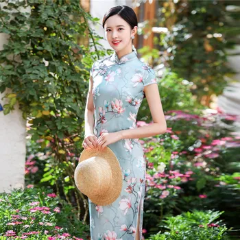 

Exquisite Elegant Print Flower Women Qipao Cheongsam Classic Traditional Chinese Dress Sexy Slim Hight Split Vestidos Plus Size