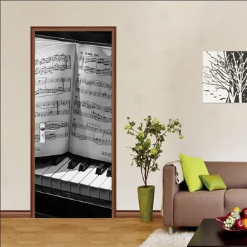 

Prints Picture Creative Door Decoration Stickers Self Adhesive Black and White Piano Score Waterproof 3D Mural Renovation Decals