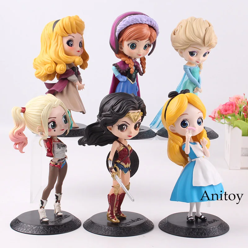 

Q Posket QPosket Princess Anna Elsa Aurora Alice Wonder Woman Action Figure PVC Collectible Model Toys for Girls Gifts Dolls