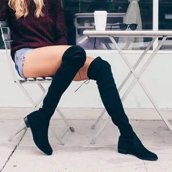 

zapatos de mujer Classic Women Long Boots Fashion Suede Leather Flock Slip On Women Over The Knee Boots Sexy SliM Strech Booties