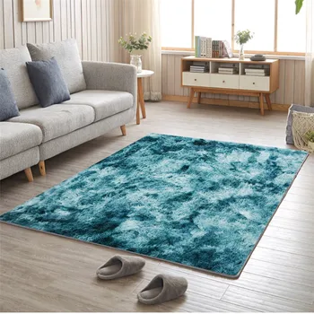 

New Arrival Long hairl tie-dye carpet living room bedroom mat Nordic minimalist sofa bedside blanket coffee table silk floor rug
