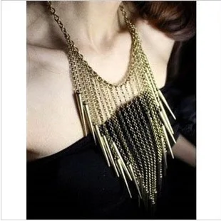 

B326 Europe And America Exaggeration Accessories Tassels Studs Fashion Necklace New Long Tassels Waterfall Triangular Cone