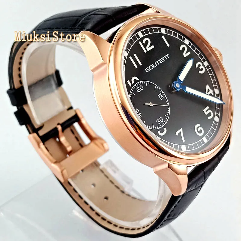 Goutent 42 мм черный для набора, розовый, золотой чехол кожаный ремешок светящийся 6497 ручной обмотки механические движения мужские Лучшие Роскошные часы