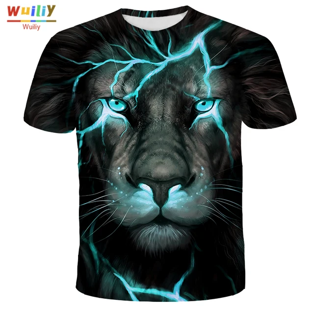 Men's Squirrel T Shirt 3D Print Shirt Animal Graphic Tees Lovely Pattern Tops Men/Women Cute Puppy Face Tee Funny Pet T-shirt Blue Lion