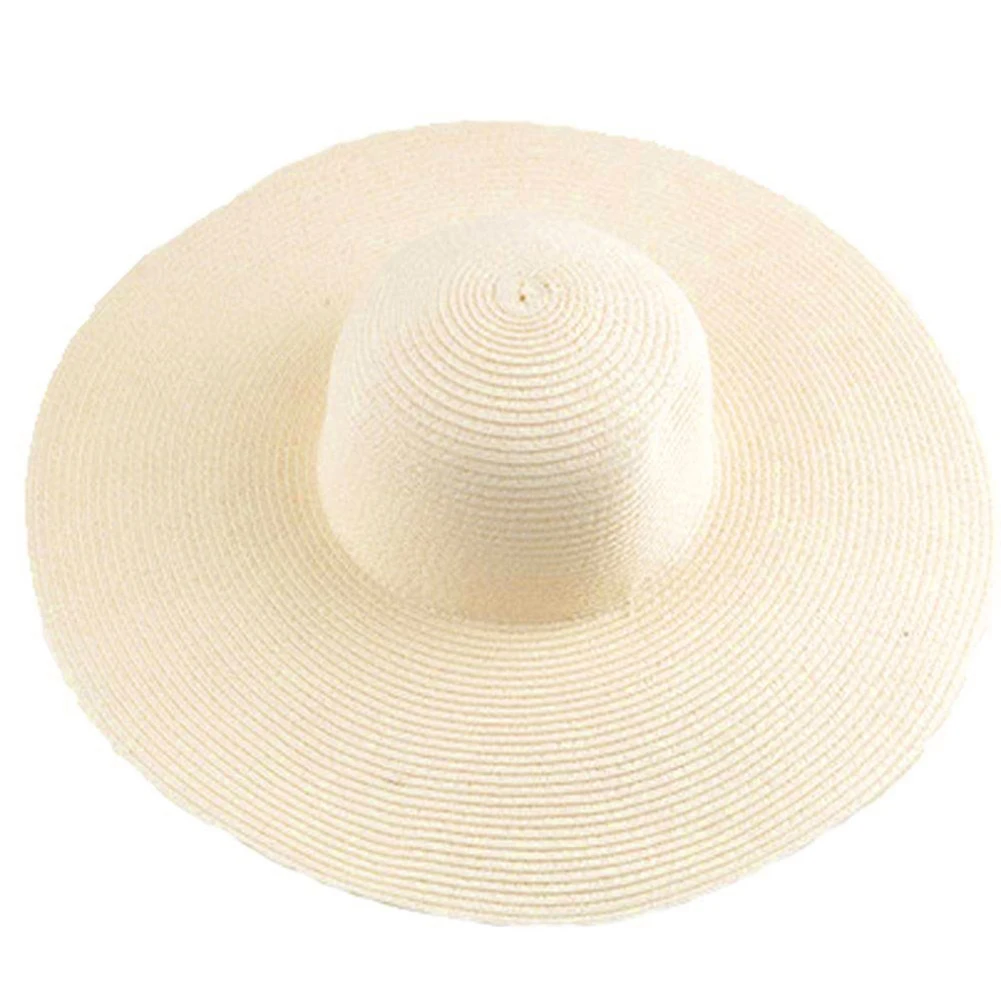 Hawaiian Summer Beach Floppy Hat Solid Color Women Wide Brim Straw Sun Cap