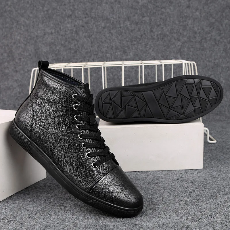 

Genuine Leather Martin Boots Men's Winter New Style Cool Fashion Casual Boots zhong gao bang Full-grain Leather Cotton-padded Sh