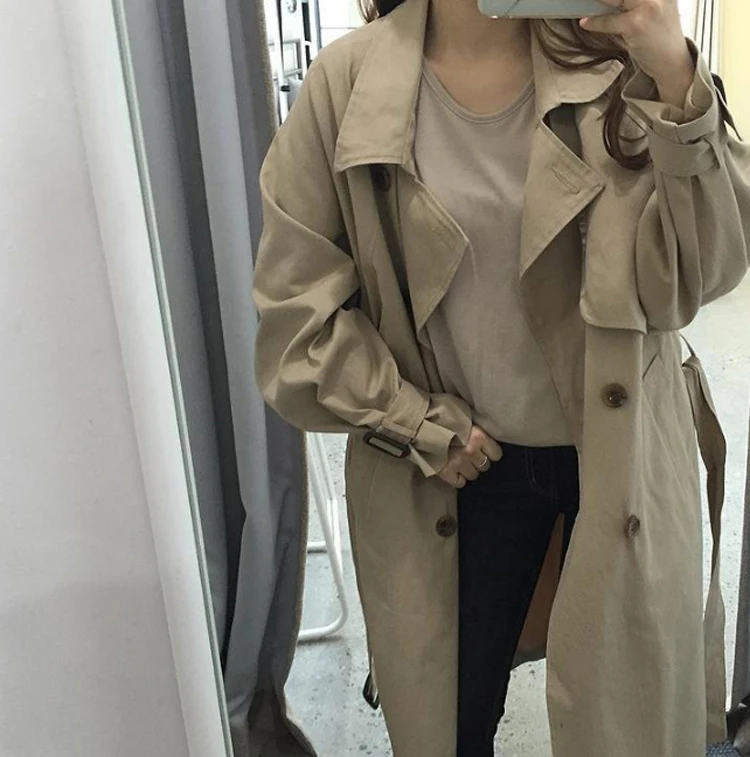 S-XL100 % хлопок осень Новая женская Тренч Длинная ветровка Женская мода тренд