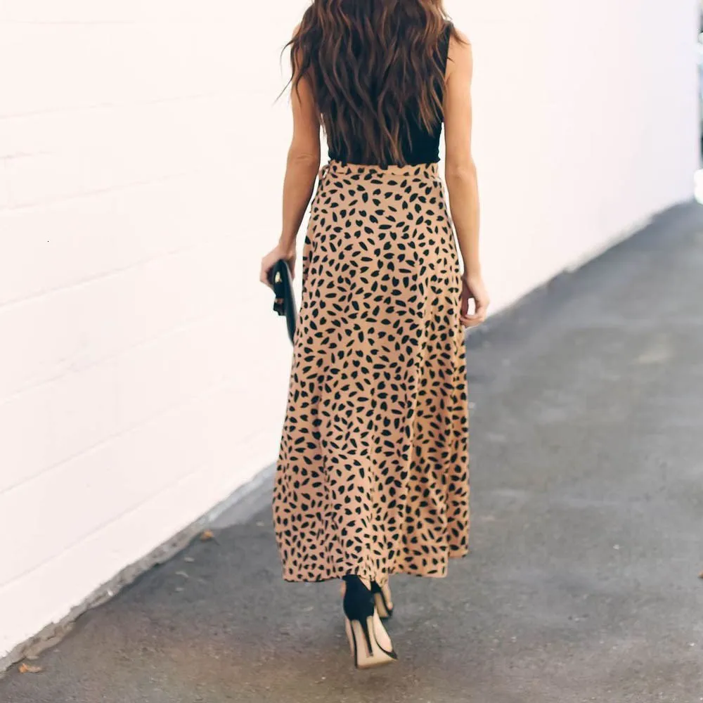 Fashion Women Lace Up Polka Dot Skirt Belt High Waist Split Skirt Asymmetrical Bow Maxi Skirt