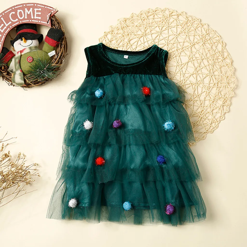 Рождественское платье для маленьких девочек; платье принцессы с юбкой-пачкой; нарядное рождественское Сетчатое платье без рукавов для девочек; Vestido