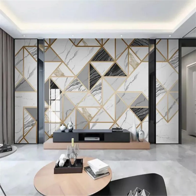 Large 3D wallpaper mural custom geometric marble jazz white living room TV background wallpaper mural