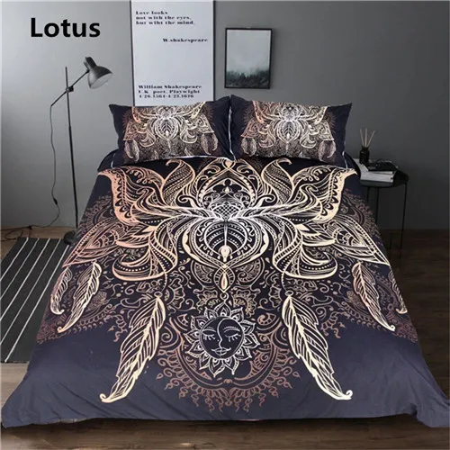 indian sun n moon mysterious golden bedding set king queen double full single size bed linen set 