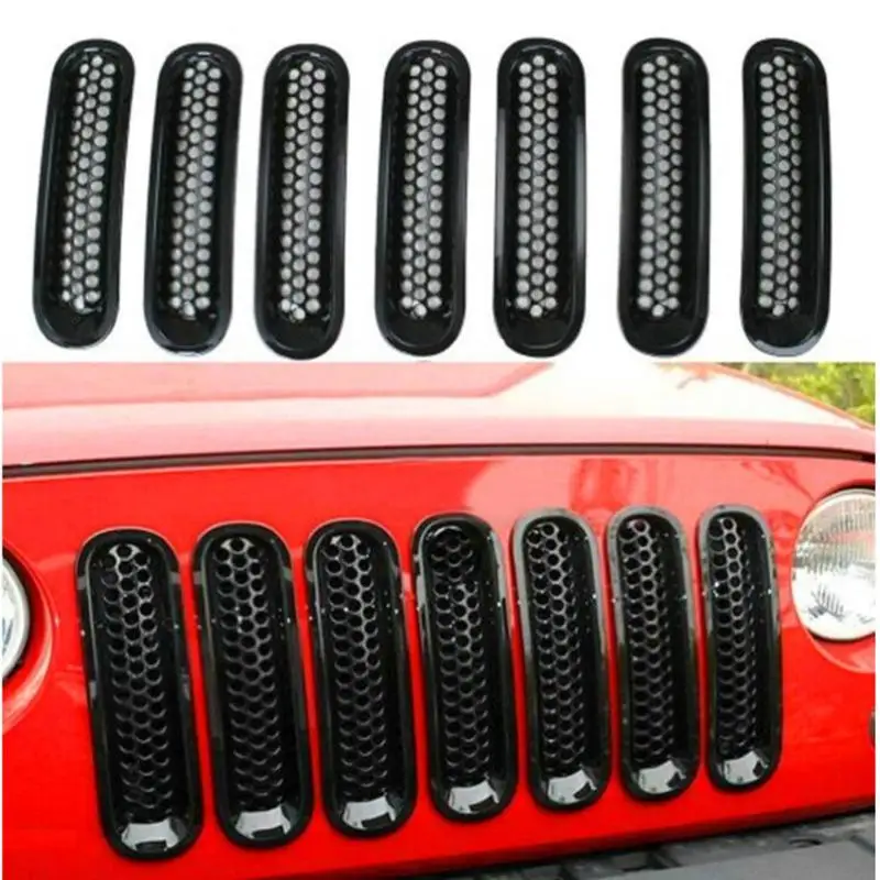 7PCS/Set ABS  Front Insert Mesh Grille Covers for Jeep Wrangler JK 2007 2008 2009 2010 2011 2012 2013 2014 2015 2016 2017 ealen 1pc car rear trunk cargo mat for chevrolet epica 2007 2008 2009 2010 2011 2012 2013 2014 2015 2016 2017 liner tray