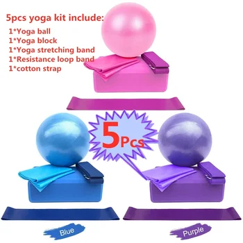 

5pcs Yoga Equipment Set Ball Blocks Stretching Strap Resistance Loop Band Exercise Band Gym Body Fitness Pilates Training