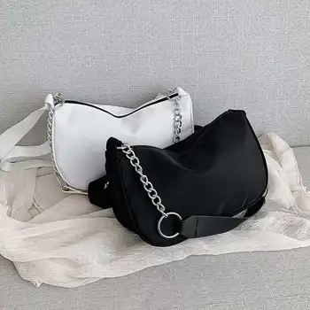 

Fashion Nylon Women Shoulder Totes Handbags Solid Color Messenger Ladies Travel Zipper Crossbody Top-handle Bag