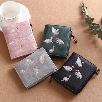 

Women Wallet Vintage Fashion Female Purse Elegant White Swan Purse Leather Small Wallet Card Holder With Coin Pocket Money Bag