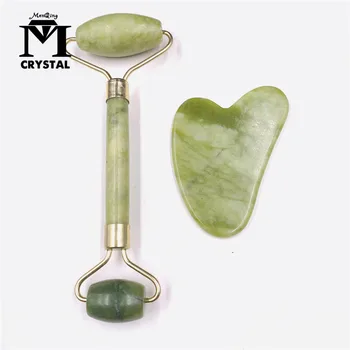 

1set Jade Roller Set green Crystal Face Massager Facial Massage Tool Guasha Board Gouache Scraper Natural Jade Face Roller