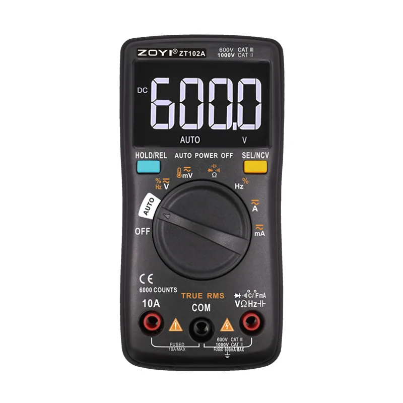 ZOYI ZT102A Auto Functional Multimeter 6000 Counts Back Light AC/DC Ammeter Voltmeter Ohm Frequency Diode Temperature