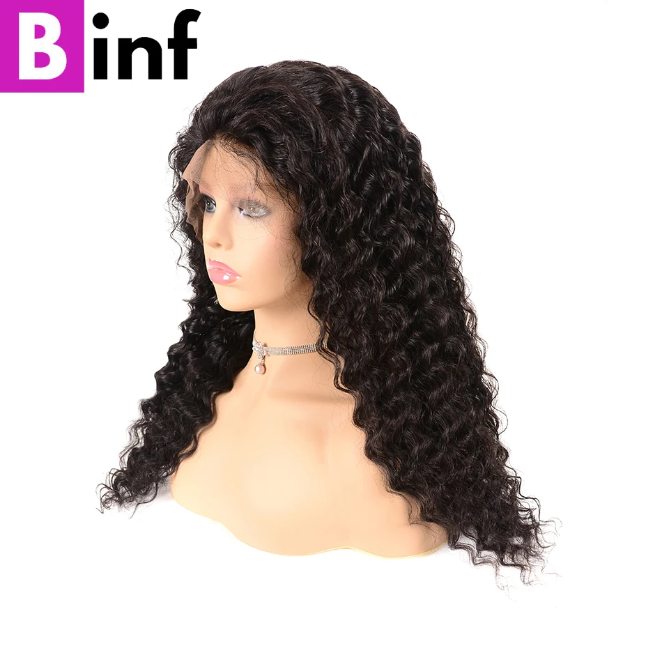 Волосы binf индийские глубокие волнистые человеческие волосы парики 360 фронтальный парик с волосами младенца предварительно выщипанные не Реми волосы натуральный черный для женщин