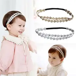 Элегантные повязки на голову со стразами для маленьких девочек от 3 до 12 месяцев, повязка на голову с цветами, аксессуары для волос с бантом
