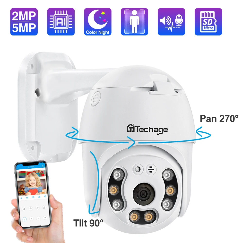Techage 1080P 5MP ptz камера с поддержкой POE IP Камера обнаружения человека двухканальную