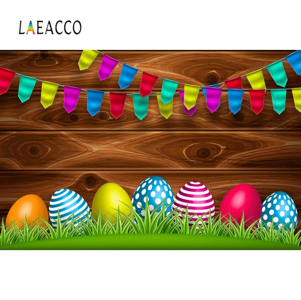 

Laeacco Photo Backgrounds Wooden Board Easter Eggs Flag Green Grass Baby Party Portrait Photo Backdrops Photocall Photo Studio