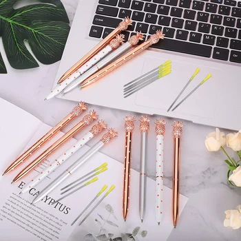 

12Pcs Pineapple Ballpoint Pens-Beautiful Bling Metal Ballpoint Pen with Bonus 12Pcs Pen Refills Office Supplies Décor Gifts
