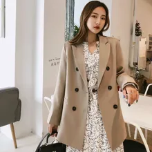 ^#Cheap Temperament solid color women's jacket suit 2019 autumn double-breasted loose mid-length ladies blazer Office suit female ^#Cheap Temperament solid color women's jacket suit 2019 autumn double-breasted loose mid-length ladies blazer Office suit female