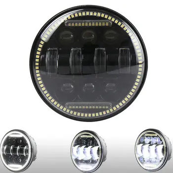 

5.75Inch Black LED Headlight Projector DRL Full Halo Hi-Lo Beam for Motorcycles Die-cast Aluminum Plug and Play with H4 Plug