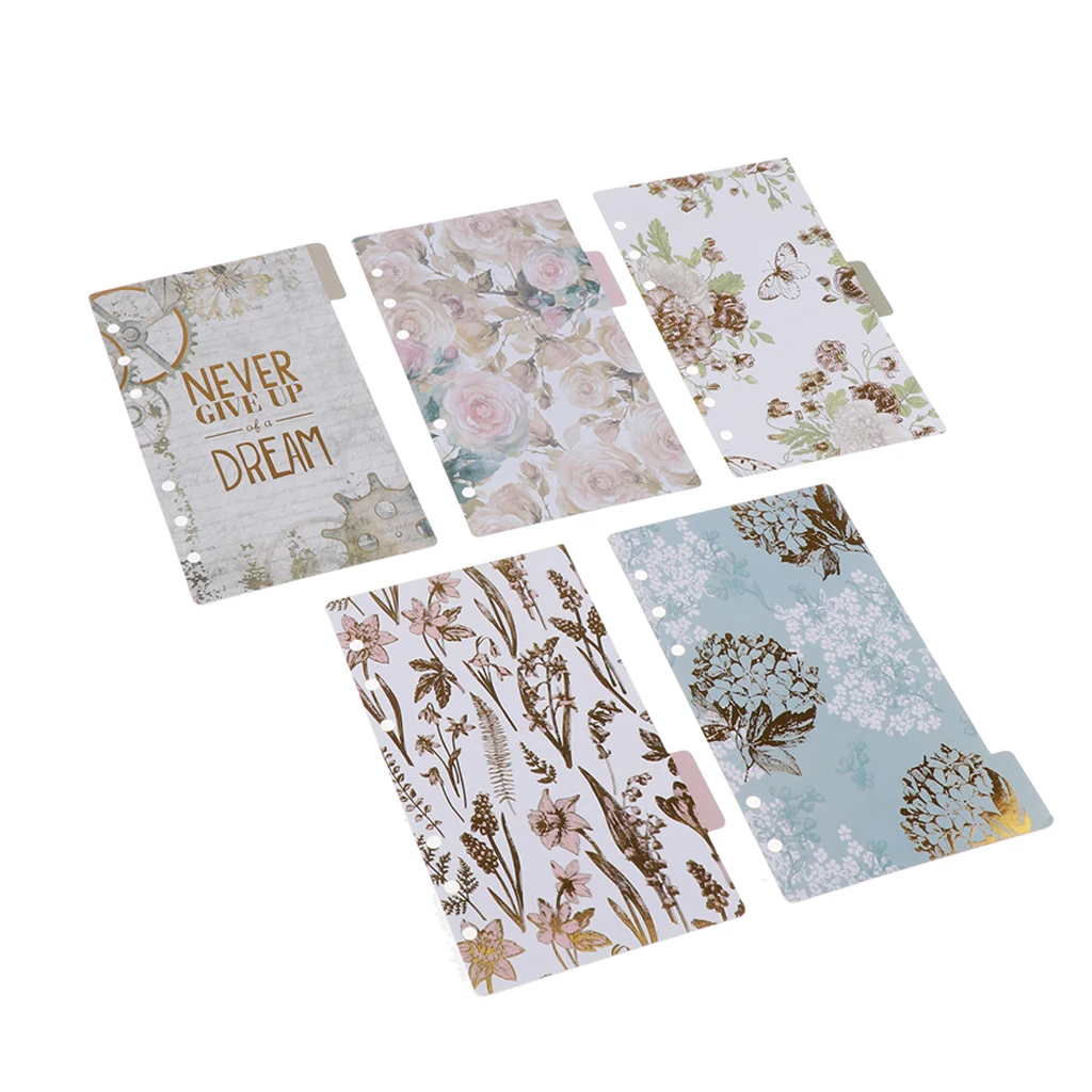 5 Pack 6 Ring Binder Dividers with Reinforced Edge, Tabs, 6 Hole Punch Section Index Dividers for Binders