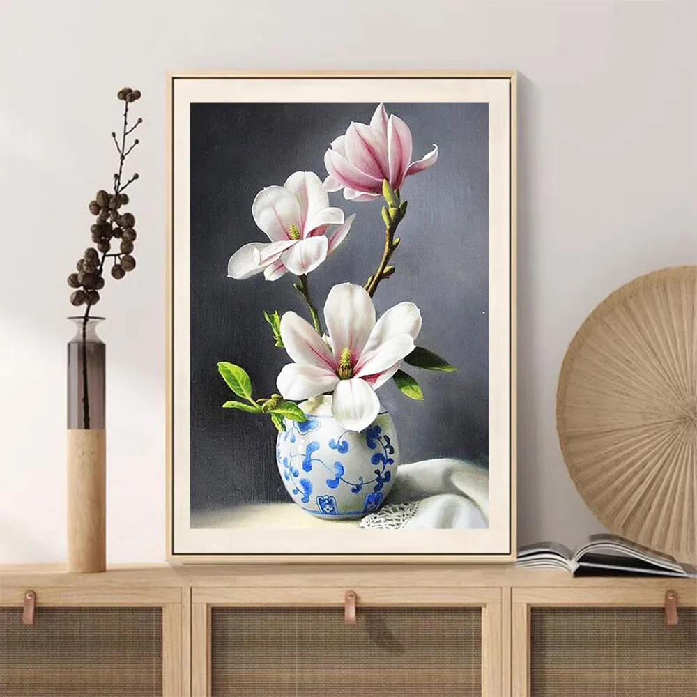 5D DIY Diamond Painting Orchid Rhinestone Picture Flower Diamond Embroidery Vase Cross Stitch Mosaic Drill Landscape Home Decor