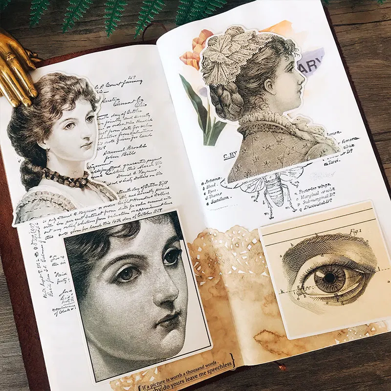 

9PCS Retro lady portrait Stickers Crafts And Scrapbooking stickers book Student label Decorative sticker DIY Stationery