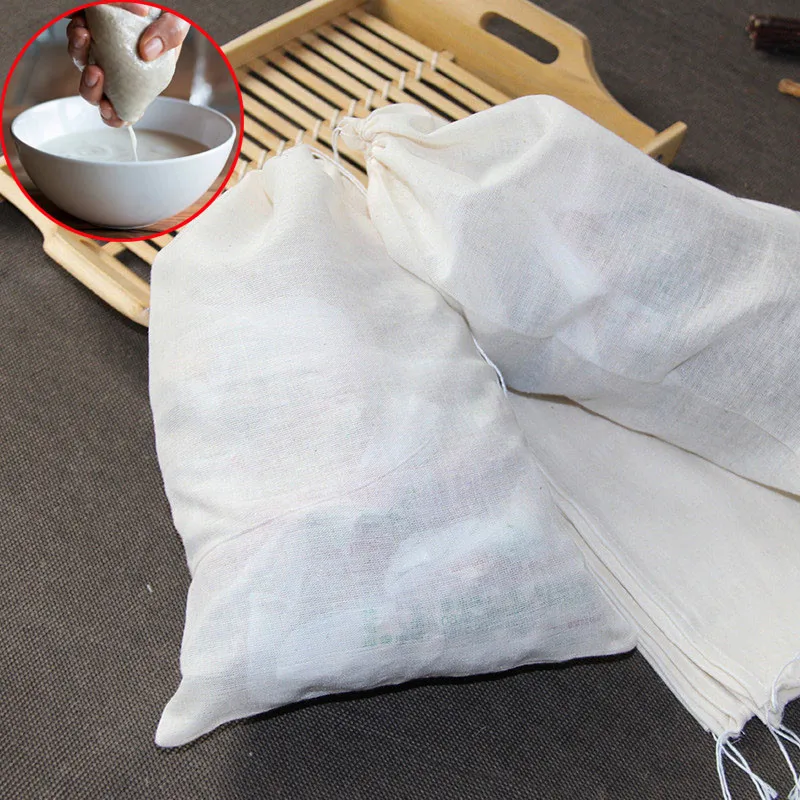 Description Picture 2 of item4 Sizes Pure Cotton Fine Mesh Nut Milk Strainer Reusable Yogurt Coffee Tea Juice Muslin Cheese cloth Bag Kitchen Accessories