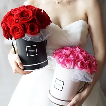 

Handheld Bouquet Flower Boxes Fashion Round Living Vases Florist Box FlowerBoxes