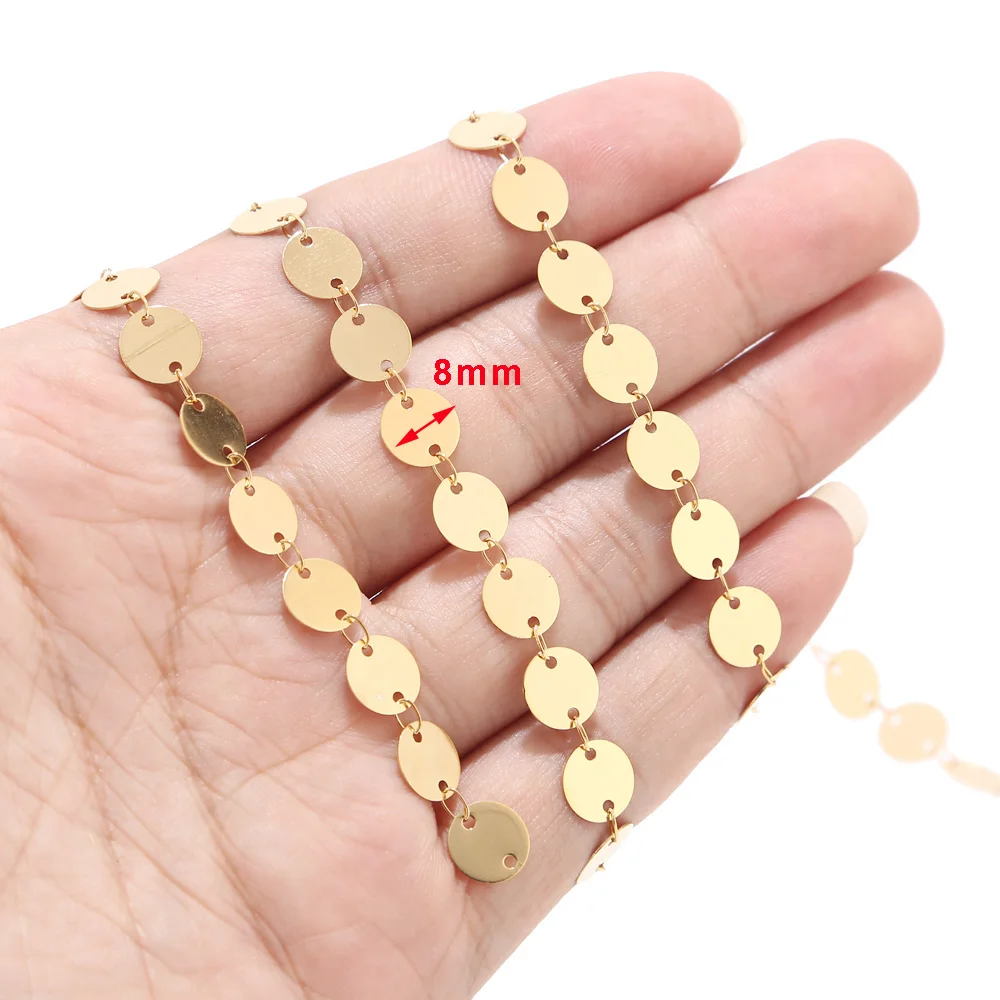 

2 Meter 8mm width Round Soldered Handmade Chains Stainless Steel Gold Star Link Chain Findings for Women Necklace Bracelet Making