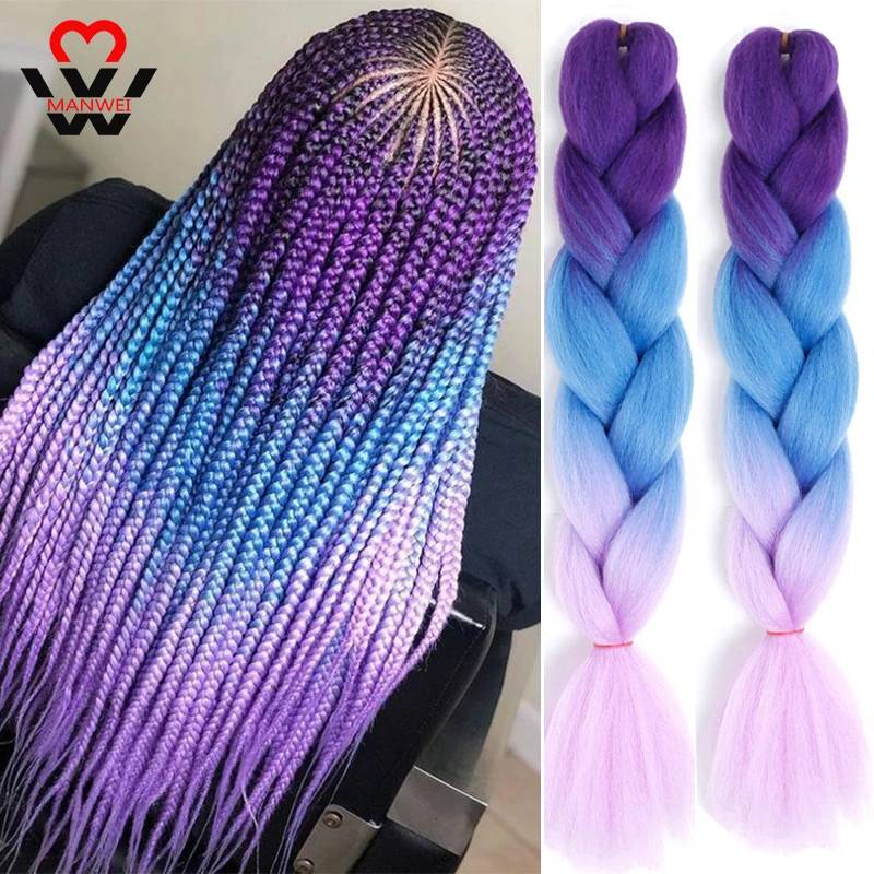 

MANWEI 24 Inch Braiding Hair Extensions Jumbo Crochet Braids Synthetic Hair style Pure Blonde Pink Green black for women