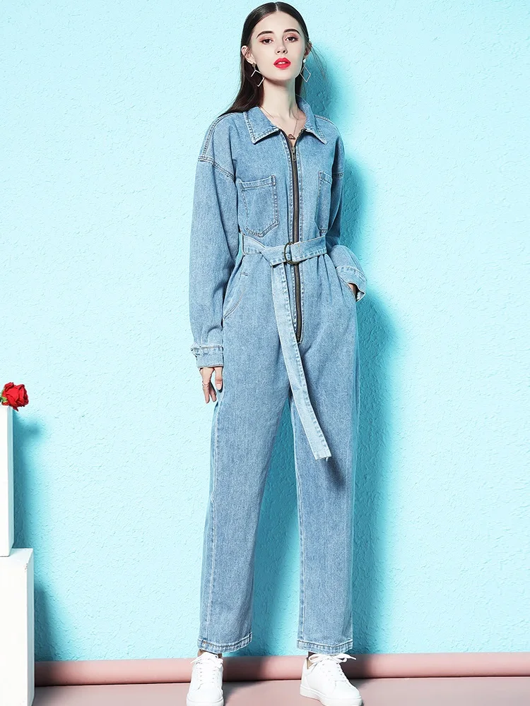

Casual zipper belt lapel women's tight-fitting jumpsuit 2020New women's wear autumn long sleeve fashion body suits for women XL